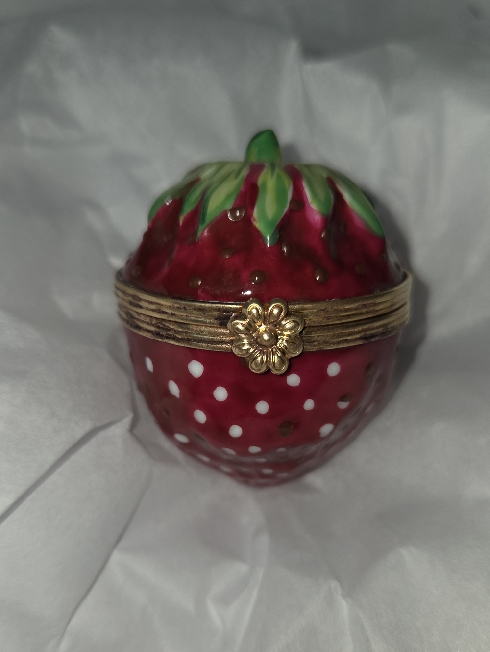 Tiffany's VintagHand-Painted Strawberry Trinket Box with Gold Accent
